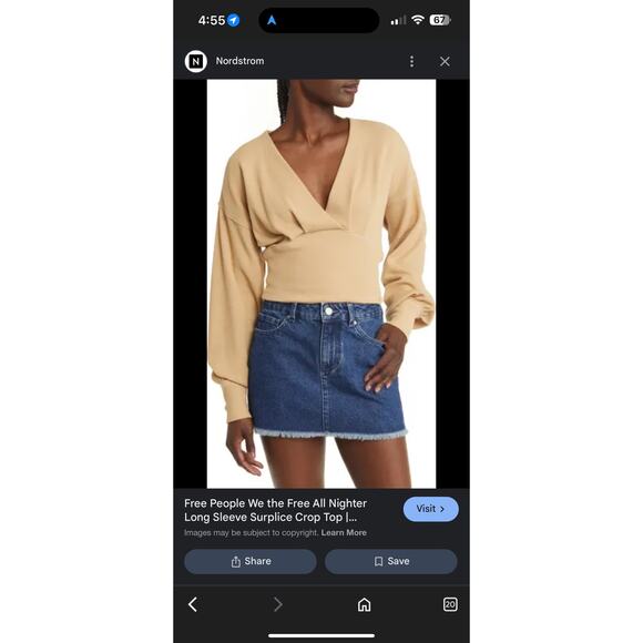 Free People We The Free All Nighter Long Sleeve Crop Top Size Large - Picture 1 of 2